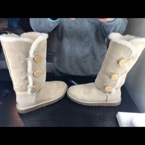 Tall cream colored button up UGG boots